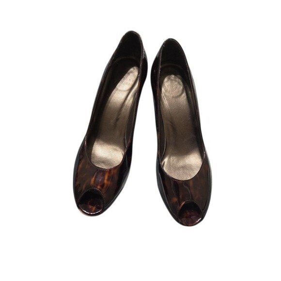 Stuart Weitzman Brown Tortoise Patent Leather Peep Toe Pump Heels 7M S.2 - Picture 14 of 14